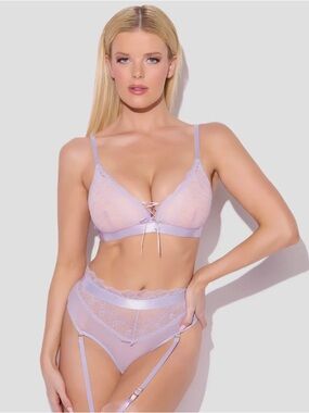 Lace Bralette & Garter Set - Lavender
